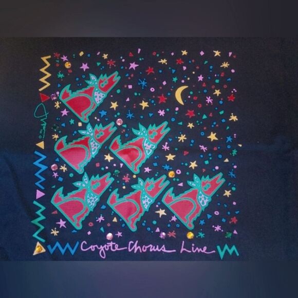 Vintage 1980's Jeff Low Coyote Chorus Line Cotton Scarf Handkerchief AZ Artist - Picture 1 of 2